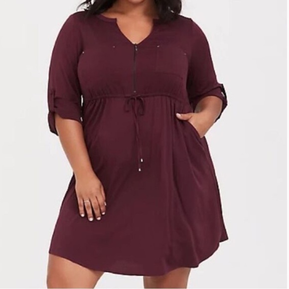 TORRID BURGUNDY PURPLE ZIP CHALLIS SHIRT DRESS 3X - Picture 4 of 16